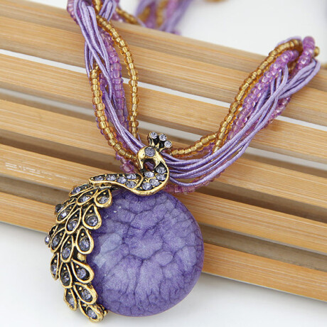 Collar Mujer Pavo Real Varios Colores Violeta