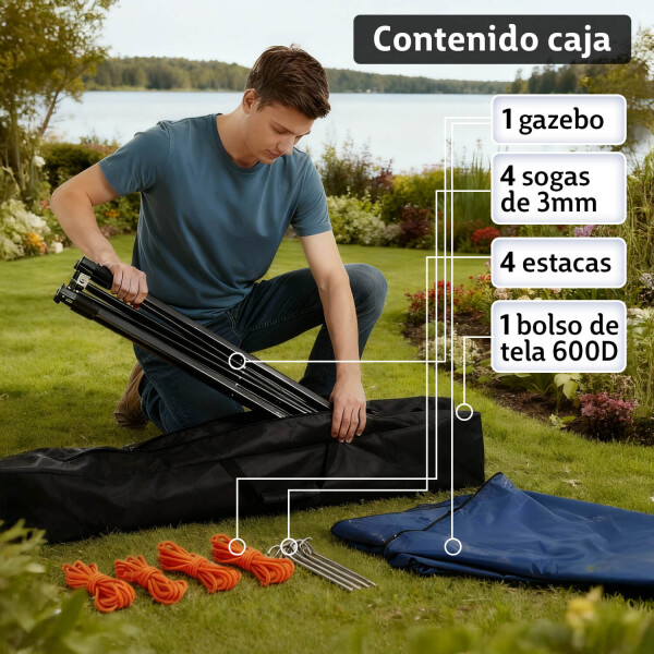 Gazebo Plegable 3x3 M Auto armable Toldo Playa Jardin Carpa Tela 600d IMBACK Color Azul Gazebo Plegable 3x3 M Auto armable Toldo Playa Jardin Carpa Tela 600d IMBACK Color Azul