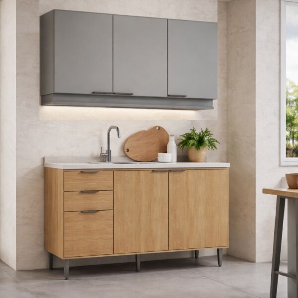 COMBO AEREO + BAJO MESADA 1.20 MT TITANIUM/FREIJO - ALPHA COMBO AEREO + BAJO MESADA 1.20 MT TITANIUM/FREIJO - ALPHA