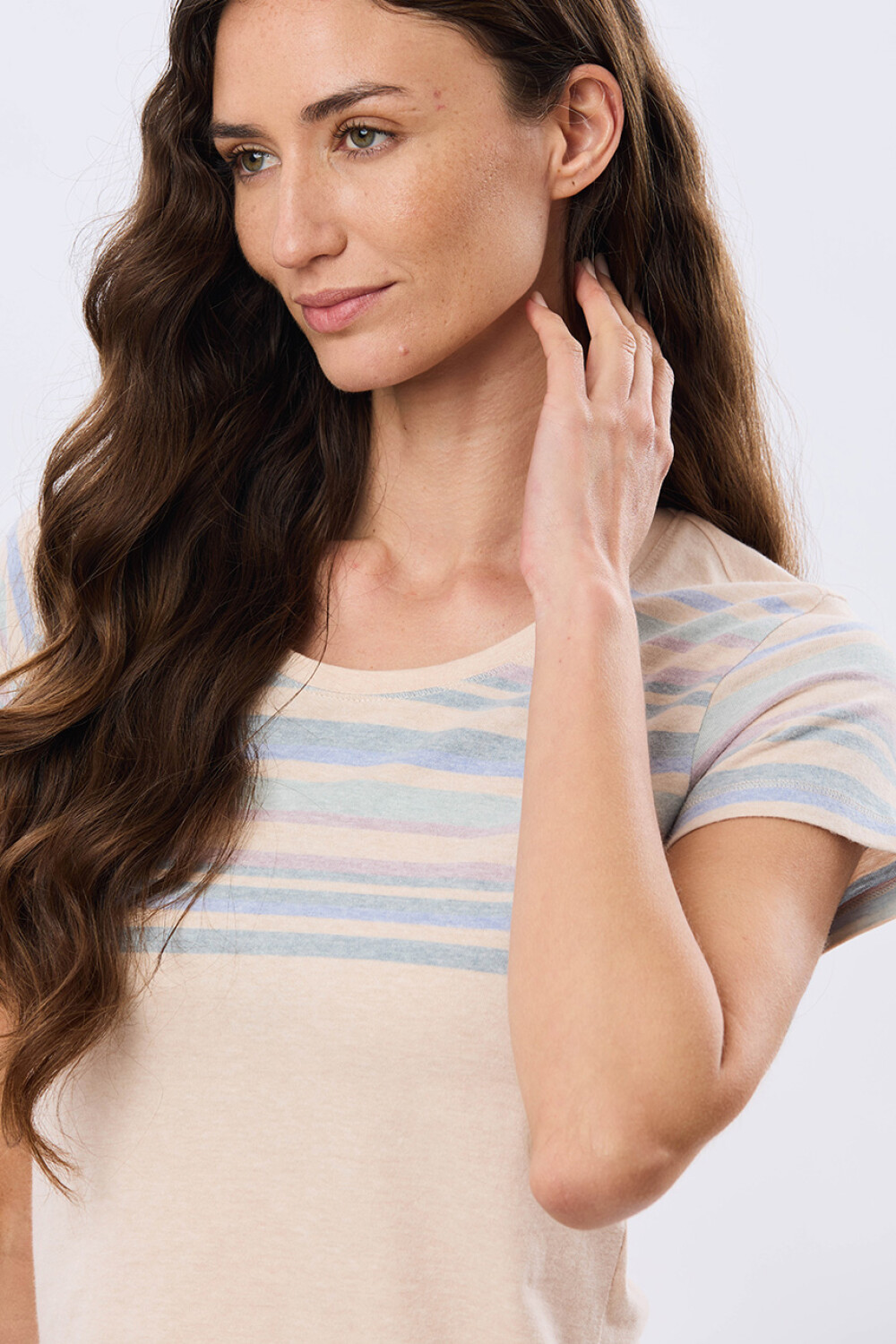 REMERA RAYADA DE ALGODÓN Beige