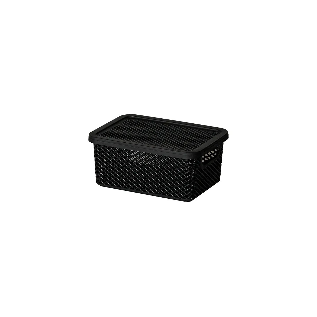 CESTO ORGANIZADOR LINEA CON TAPA NEGRO 18X13X8 CM. 