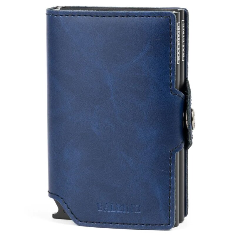 Billetera Baleine Double Kansas en Aluminio y Cuero con Protección RFID Midnight Navy
