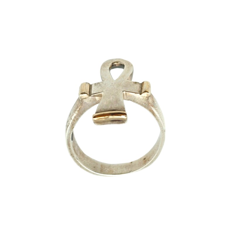 Anillo Cruz Egipcia-Plata y Oro-Sin Piedra-AN5127 sinpiedra