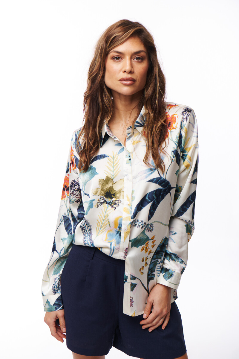 CAMISA PARKER ESTAMPADO CRUDO Y TURQUESA