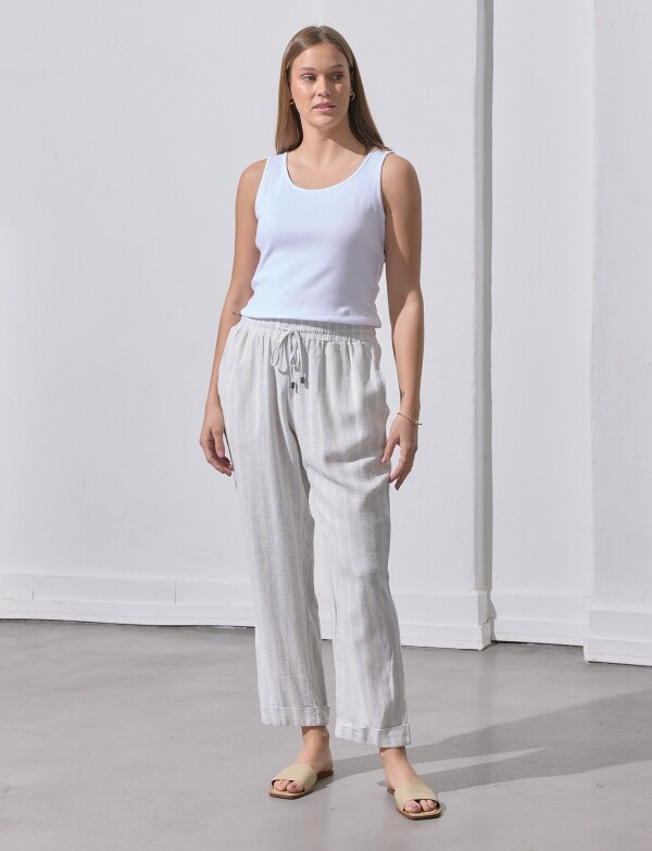 Pantalon Lino Lineas CRUDO/MULTI