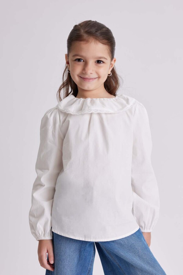 Blusa manga larga cuello y botones espalda Crudo
