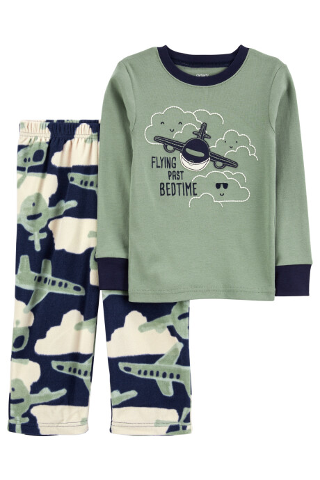 Pijama dos piezas remera de algodón y pantalón de micropolar diseño aviones Sin color