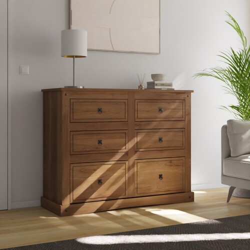 Cómoda 6 Cajones Madera Natural - Linea Mexicana Oscuro