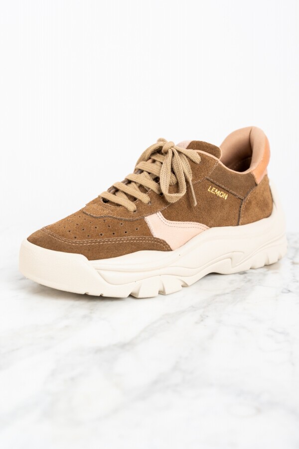 Zapatilla Cuero Combinada Camel