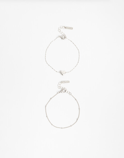 Pulseras Flexibles Sets Metal Pulsera Flexible Set Corazón Metal - Plateado