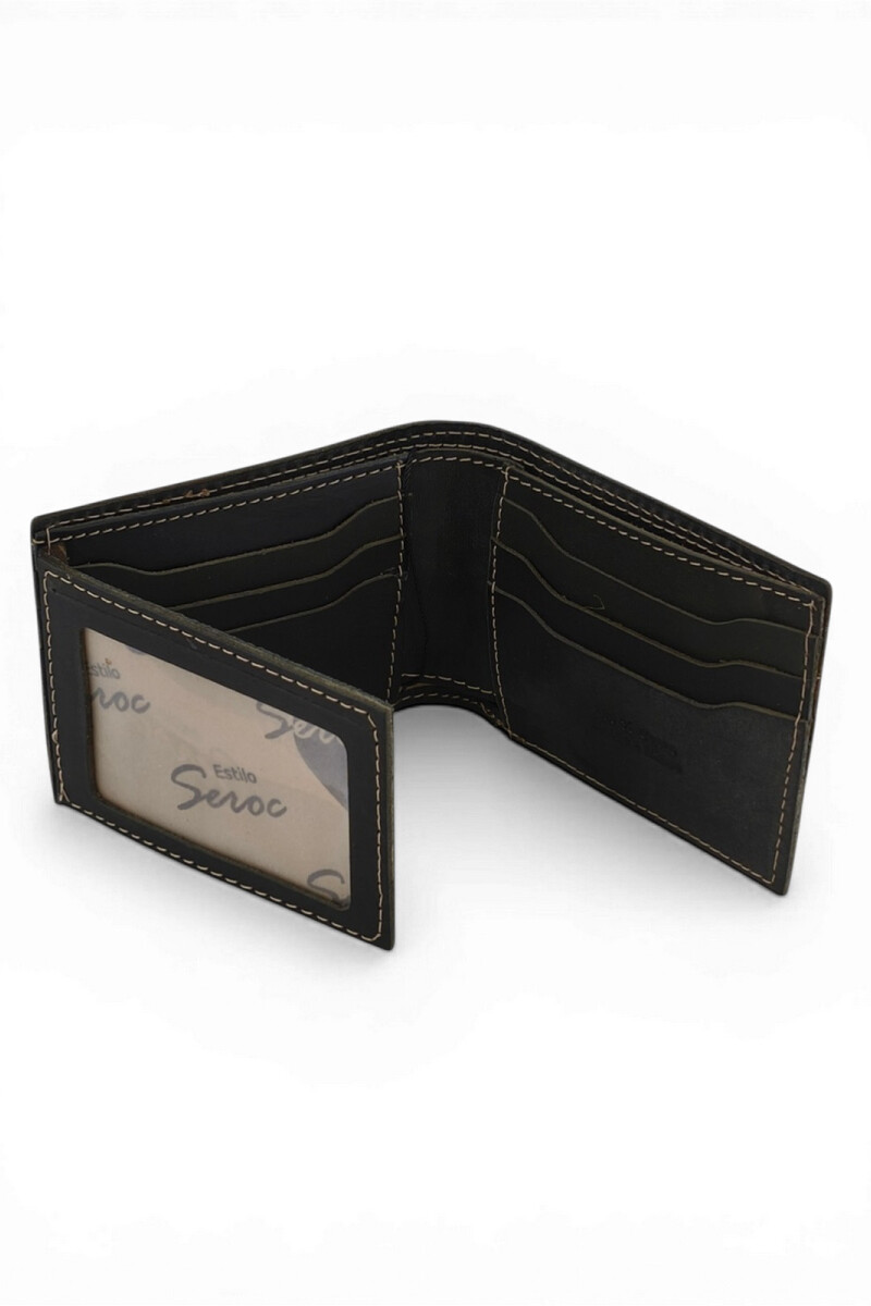 Billetera de cuero con detalle en guarda pampa Negro