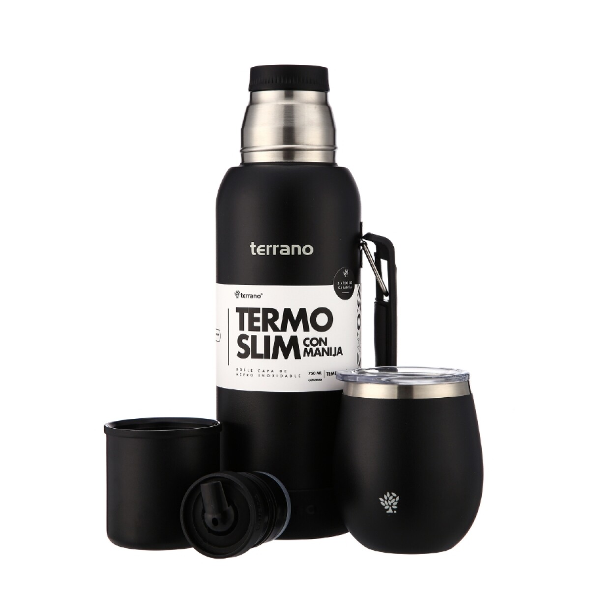 kit termo 750ml base silicona + mate tapa negro 