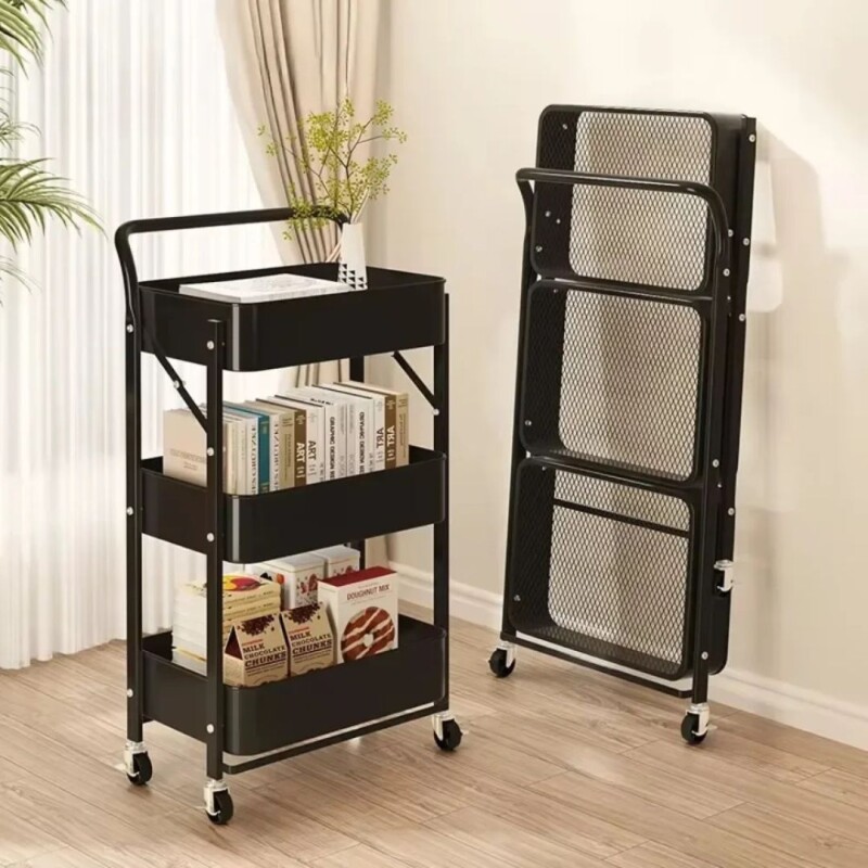 Carrito Organizador Plegable Con Ruedas 3 Niveles Multiuso Negro Carrito Organizador Plegable Con Ruedas 3 Niveles Multiuso Negro