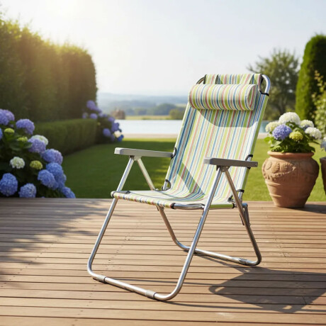 Silla Reclinable 3 Posiciones Pleg Con Almohada Hasta 100kg Multicolor