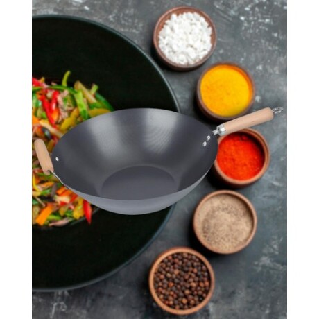 Wok antiadherente Cuori Carbone con mango y asa de madera 35cm Wok antiadherente Cuori Carbone con mango y asa de madera 35cm
