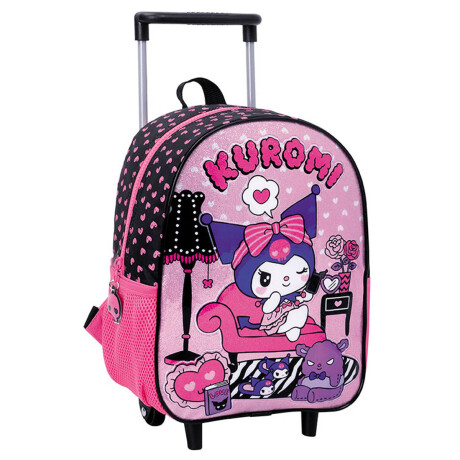 Mochila Infantil Kuromi C/carro 30cm Rueditas Escolar Rosa
