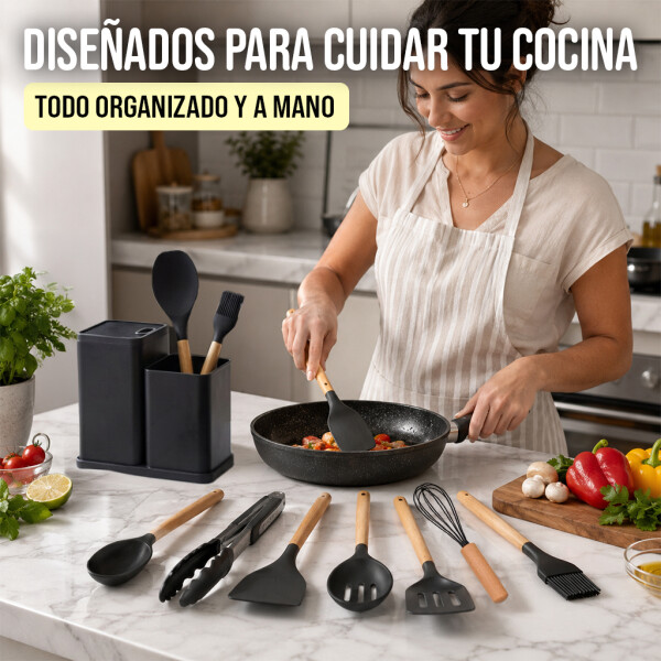 Set de 19 Utensilios para Cocina Silicona Antiadherente IMBACK Negro Set de 19 Utensilios para Cocina Silicona Antiadherente IMBACK Negro