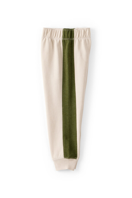 Set dos piezas de algodón, pantalón y buzo con capucha, diseño bloques de color verde y crema Sin color
