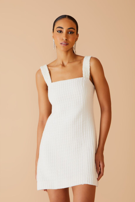 Vestido Sin Mangas Con Piedras Off White