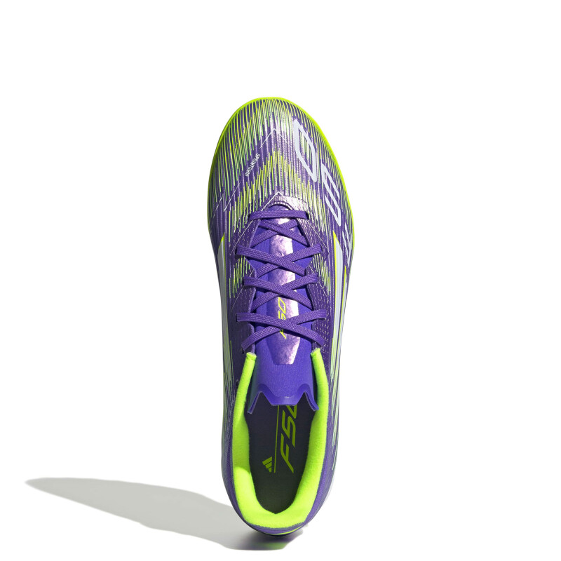Championes Unisex Adidas Futbol 5 F50 League TF Púrpura - Blanco - Amarillo Limon