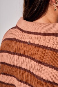 Sweater Polo Rayado Rosa Viejo