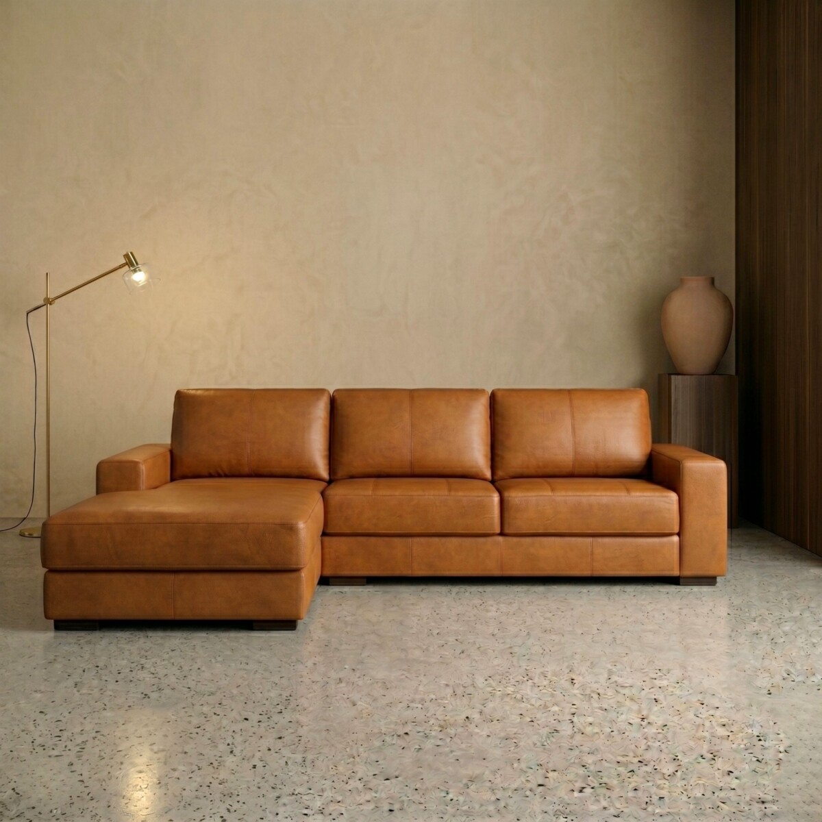 Sillón 3 cuerpos con Chaise - Como - Camel Derecho 