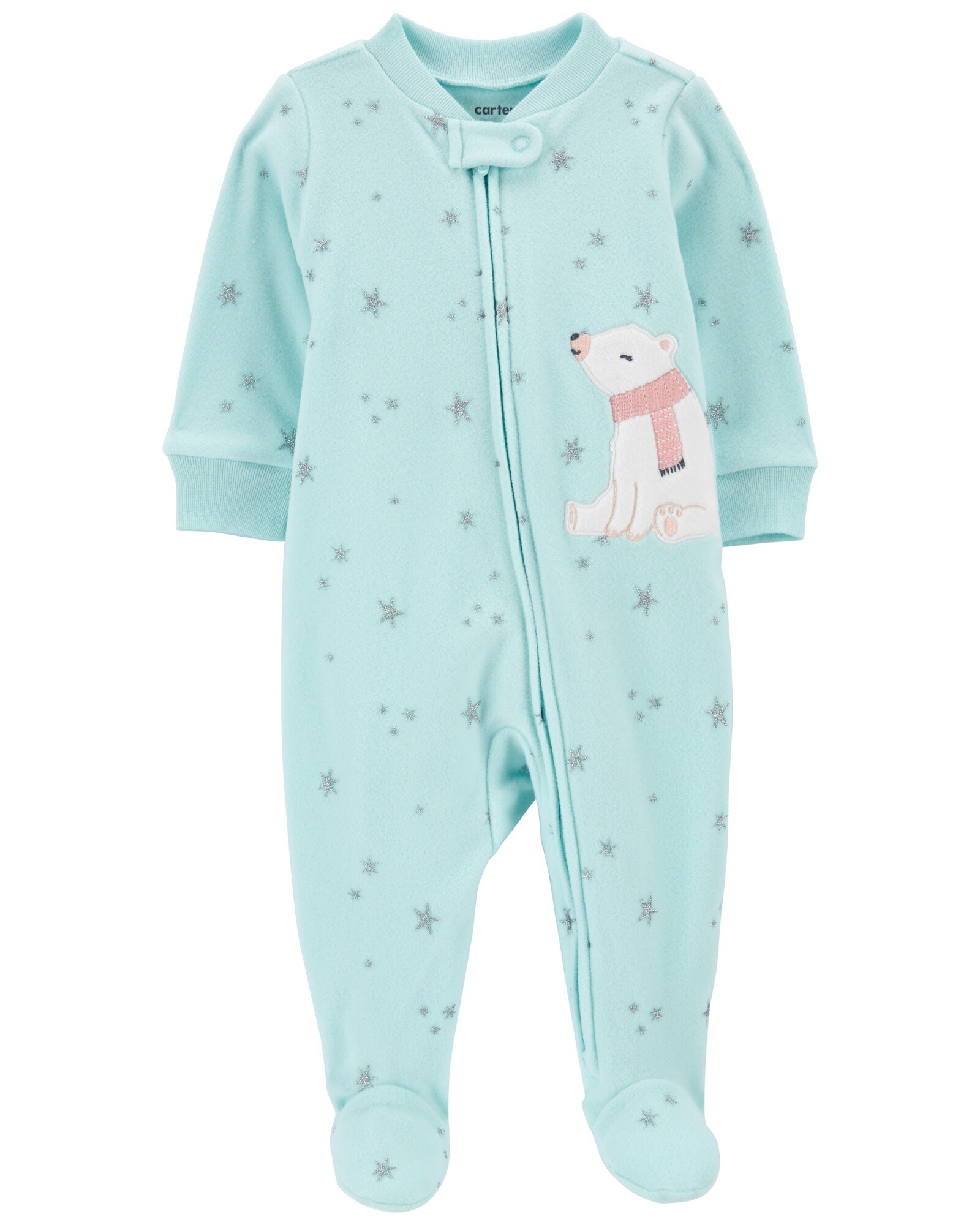 Pijama una pieza de micropolar, con pie, estampa oso polar Sin color