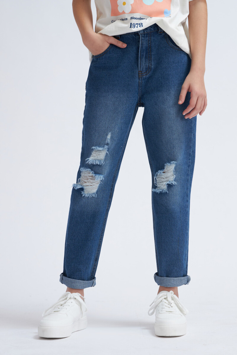 Pantalón de jean Mom Fit Roto Azul