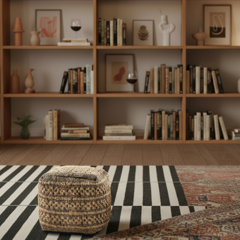 Puff almohadón de piso tejido de yute 40cm Puff almohadón de piso tejido de yute 40cm