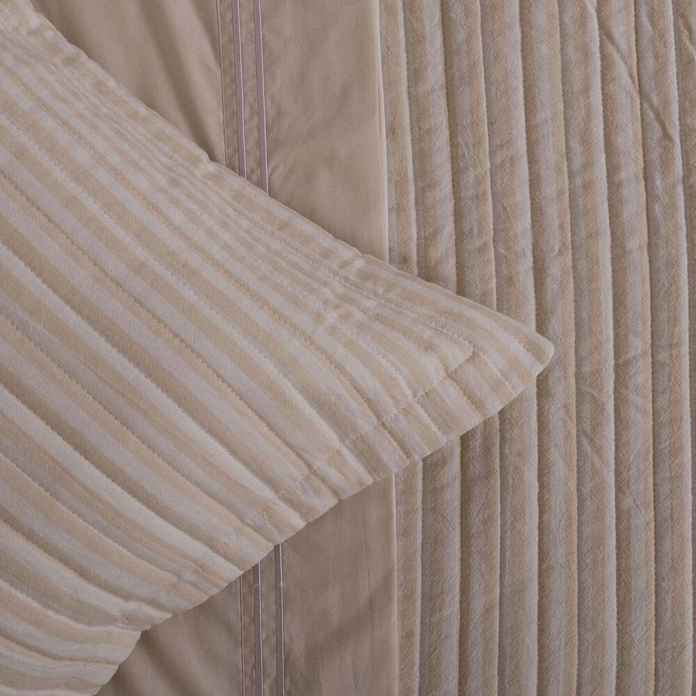SET CUBRECAMA 1 1/2 PLAZA ALGODON NATURAL-BEIGE COTTON STRIPE ARENA