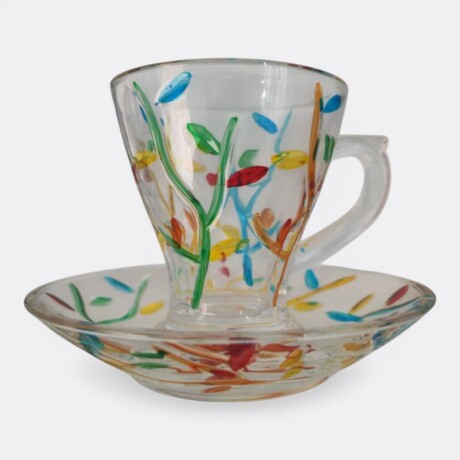 Set Taza Y Plato Tipo Vitral Colorido Modelo 4