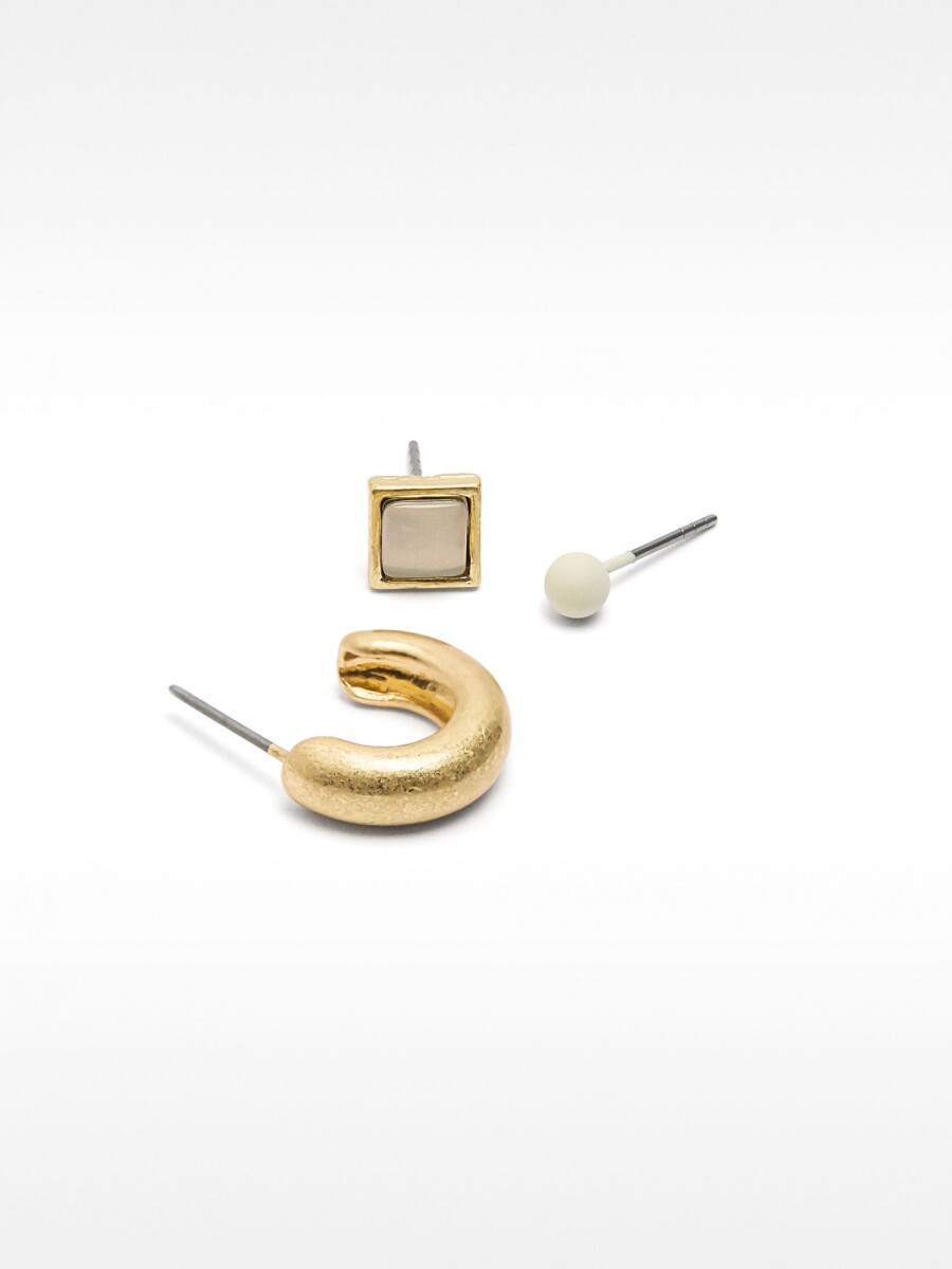 Set De Pendientes Dorados blanco