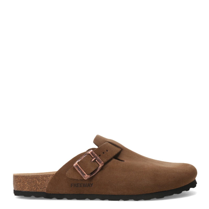 Sandalias de Mujer Freeway Zueco Casual 1 Hebilla Marrón Habana (Gamuza)