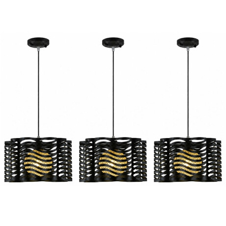 Pack x3 Lámparas Colgantes Metal Y Cuerda E27 Diseño Moderno Negro