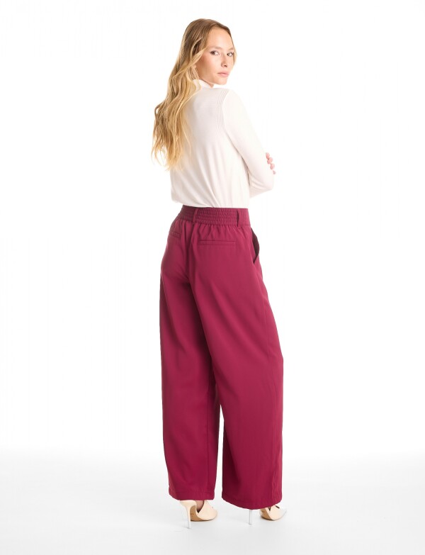 Palazzo Con Doble Botón & Cintura Elástica ROSA OSCURO