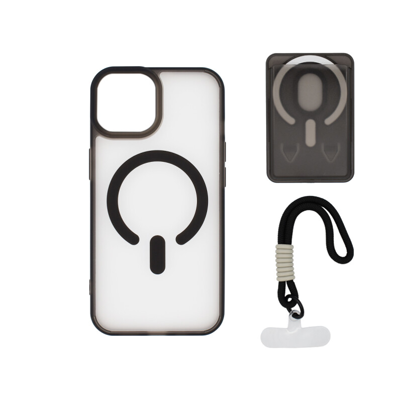 Protector para iPhone 15 correa + tarjetero color negro Protector Para Iphone 15 Correa + Tarjetero Color Negro