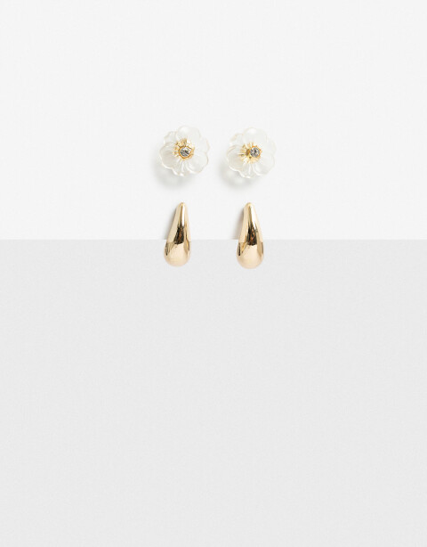 Aros Sets Metal Aros Aros Set Corazón Metal Y Strass. - Dorado