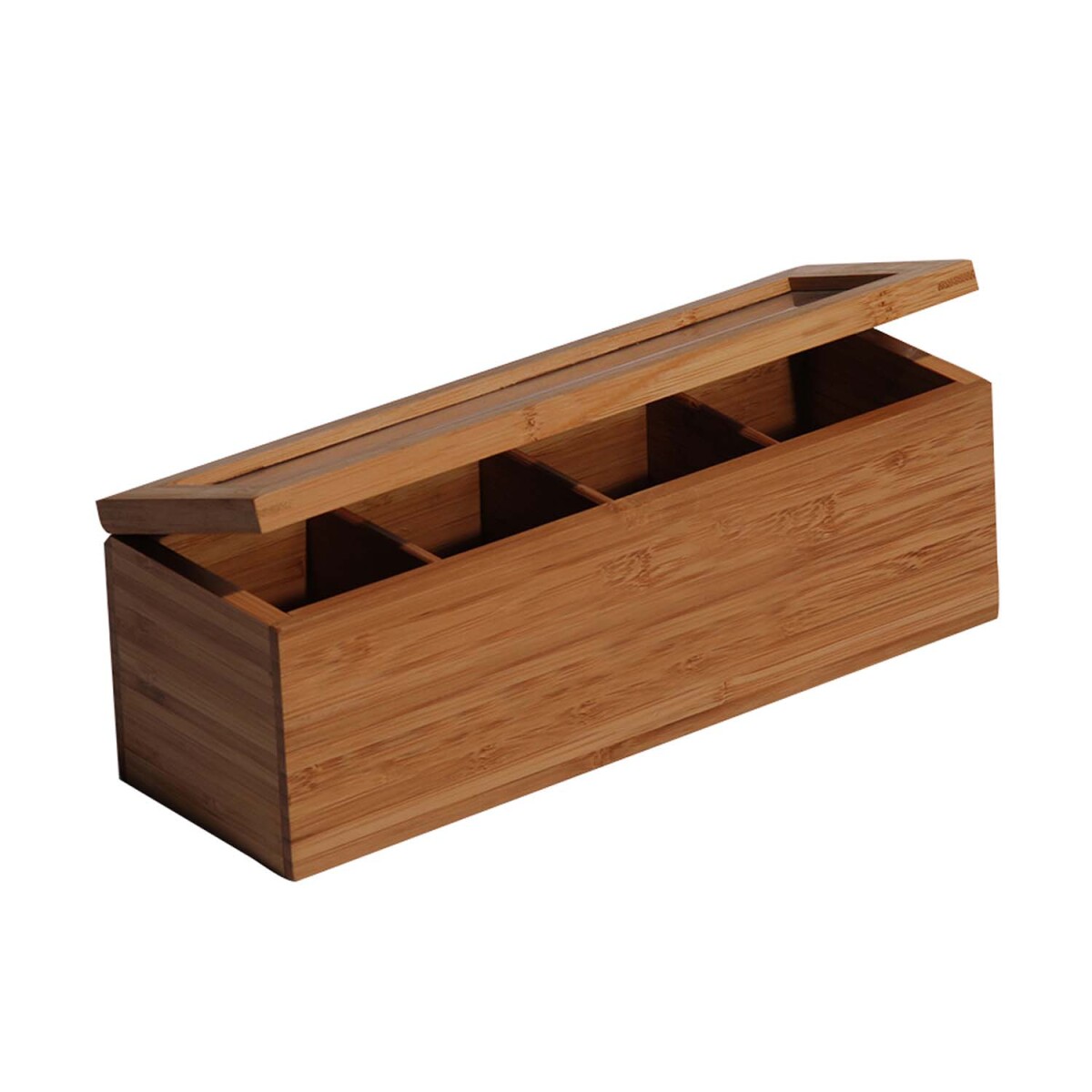 Caja Organizadora de Té con 4 Divisiones y Tapa en Bamboo - Marrón 