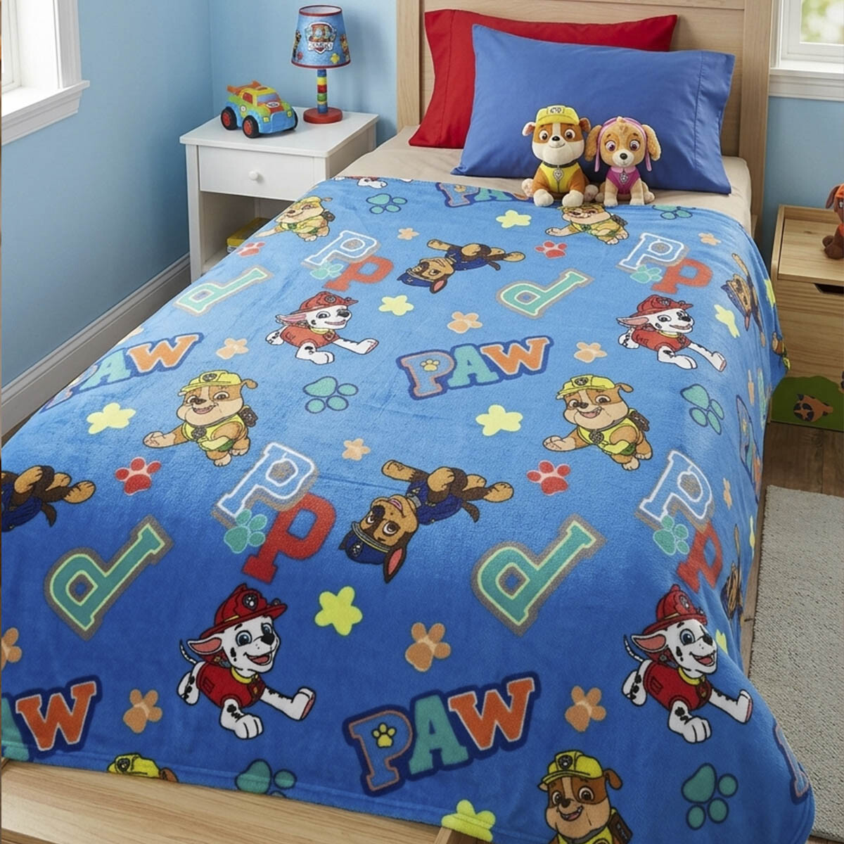 Manta Frazada Grande Paw Patrol Chase y Skye - AZUL 