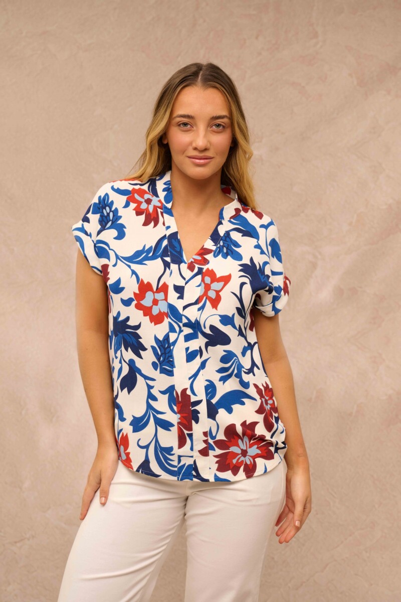 BLUSA MAGDA ESTAMPADO AZUL Y ROJO BLUSA MAGDA ESTAMPADO AZUL Y ROJO