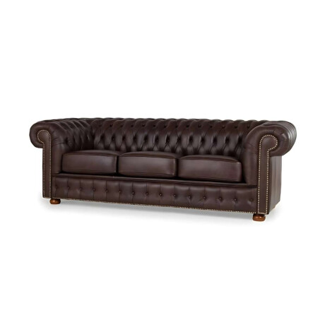 Sillon 100% Cuero 3 Cuerpos Chesterfield Caramelo