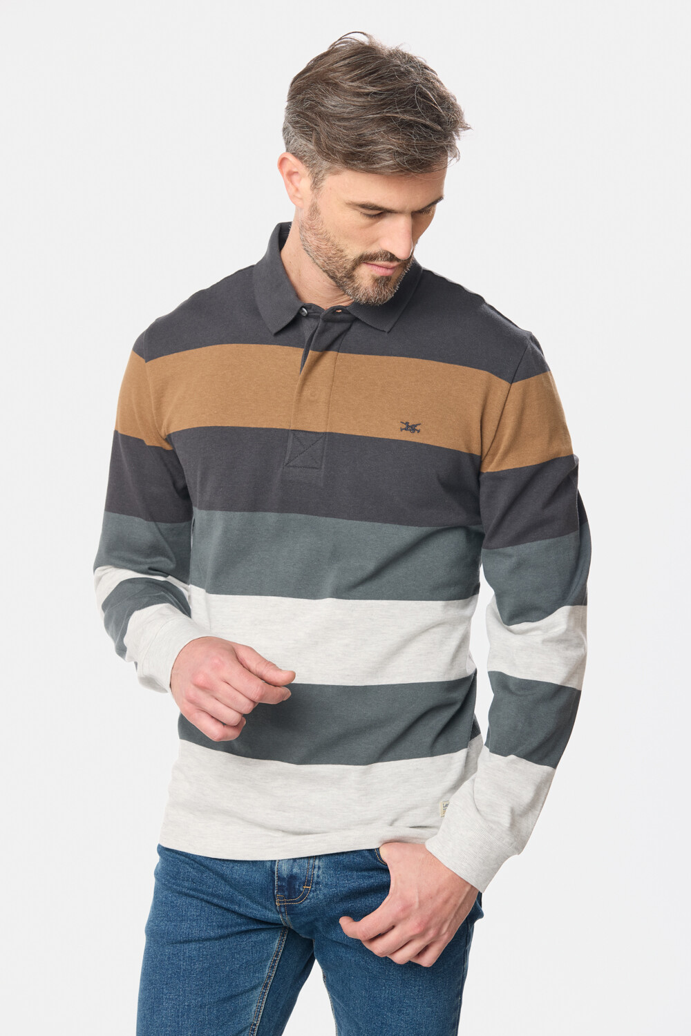 POLO JERSEY RAYADA Gris