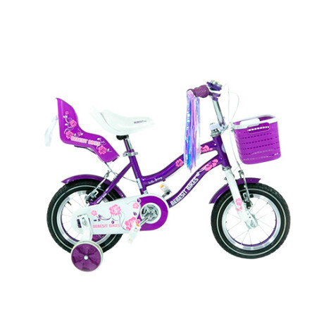 Bicicleta queen rodado 12 con rueditas y canasto VIOLETA
