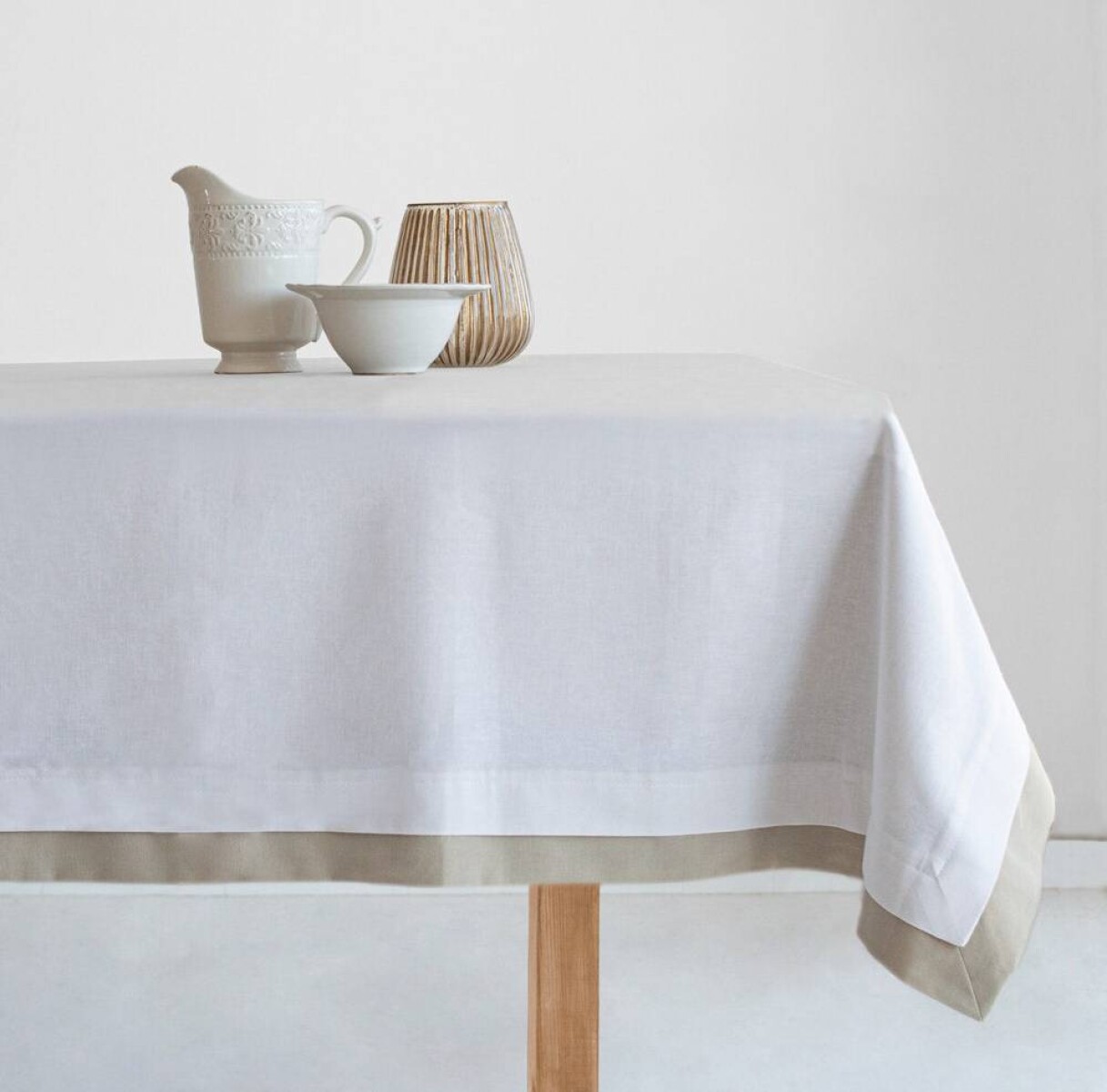 Mantel Florencia Blanco con tablas Beige - 190x330 cm 