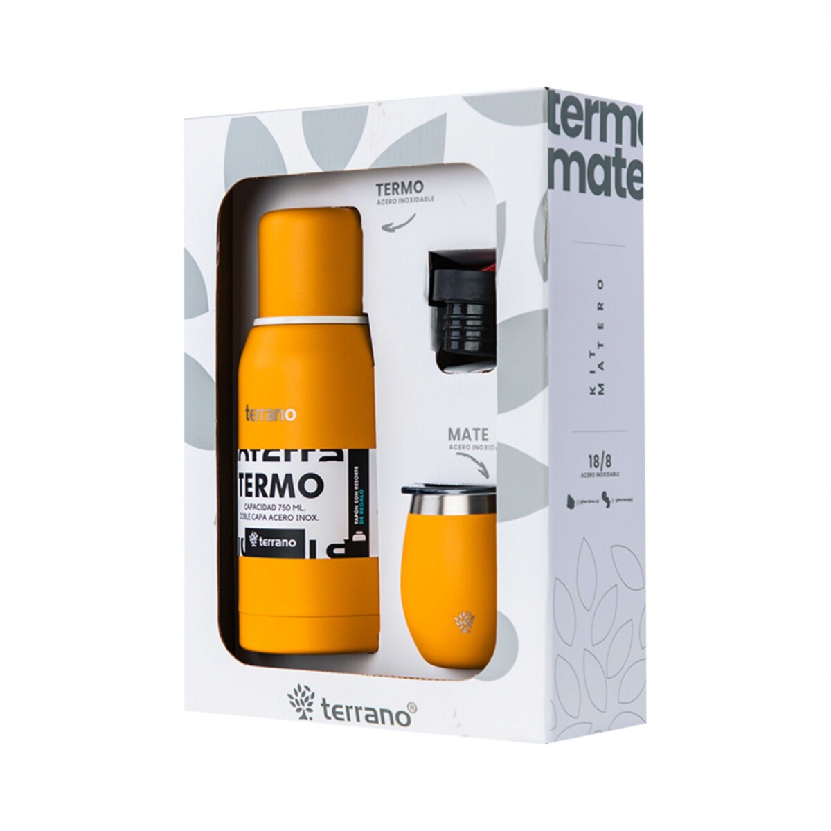 KIT V1 TERMO CLASICO 750ML SIN MANIJA - TERRANO KIT V1 MATE + TERMO CLASICO 750ML AMARILLO INTENSO 