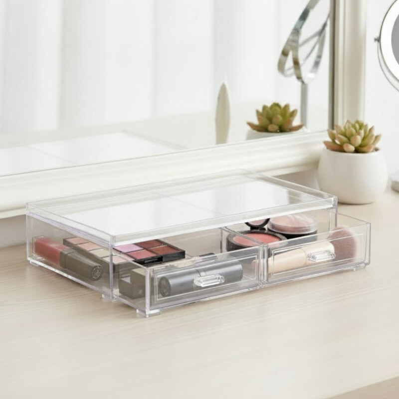 Organizador para cosméticos de acrílico con dos cajones TRANSPARENTE