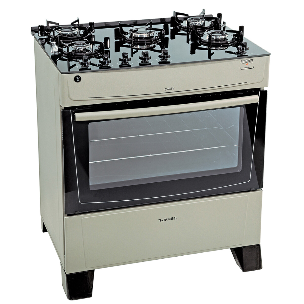 Cocina James 5H C-695 V titanium con mesada de vidrio negro 