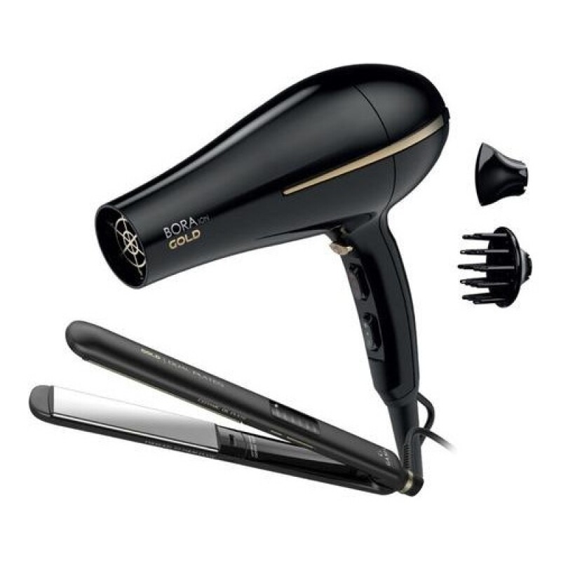Set Gama Planchita Gold Dual Plates + Secador Bora Gold Negro