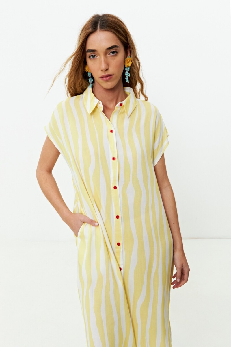 Vestido camisero con estampa amarillo