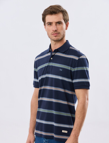 REMERA POLO RAYADA JERSEY Azul